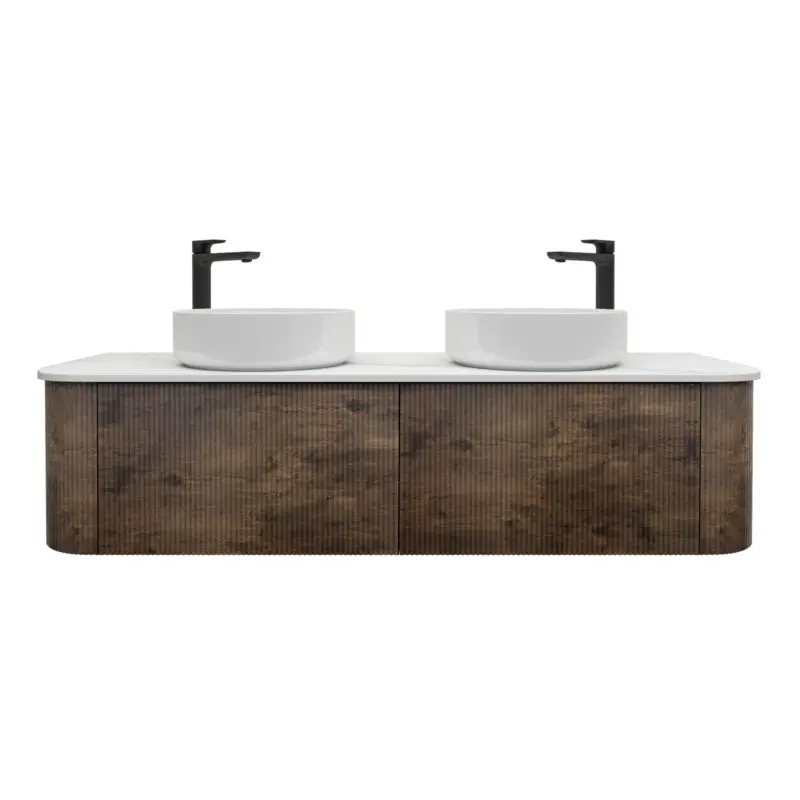 [93403/KC155W-DO] Kiama 1488Lx493Dx347Hmm Dark Oak 2/DW Curved Wall Hung Vanity