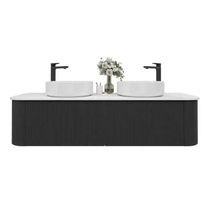 [93388/KC155W-MB] 1500mm Kiama Matte Black Two Drawers Curved Wall Hung Vanity
