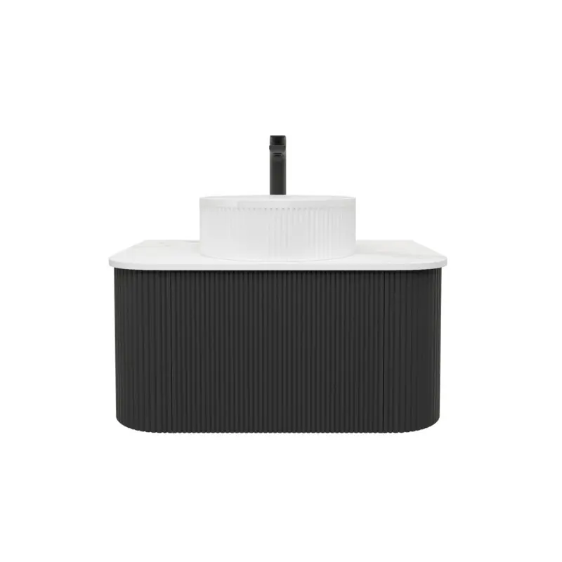 Kiama 750mm Matte Black One Drawer Curved Wall Hung Vanity