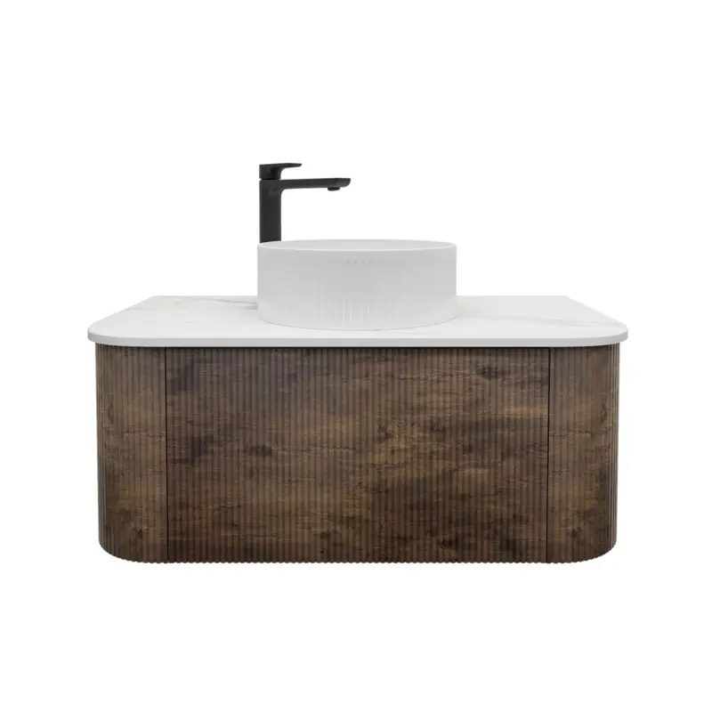 [93401/KC95W-DO] Kiama 890Lx493Dx347Hmm Dark Oak 1/DW Curved Wall Hung Vanity