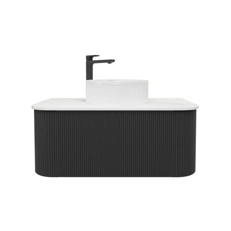 Kiama 890Lx493Dx347Hmm Matte Black 1/DW Curved Wall Hung Vanity