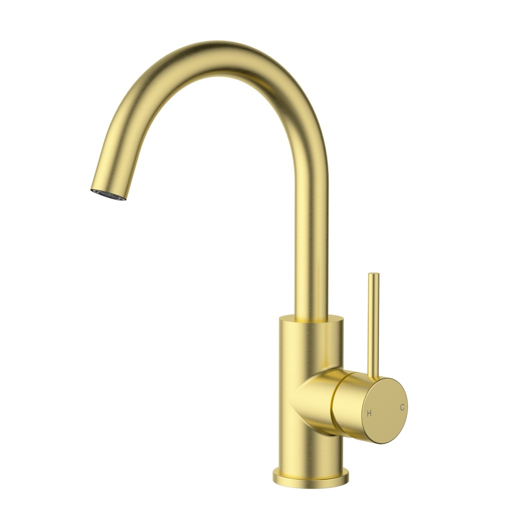 Otus  Gooseneck Basin Mixer Brushed Gold