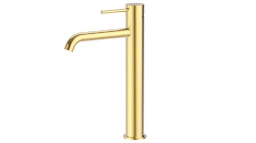 Otus Slimline SS Highrise Basin Mixer Curved Spout in Brushed Gold
