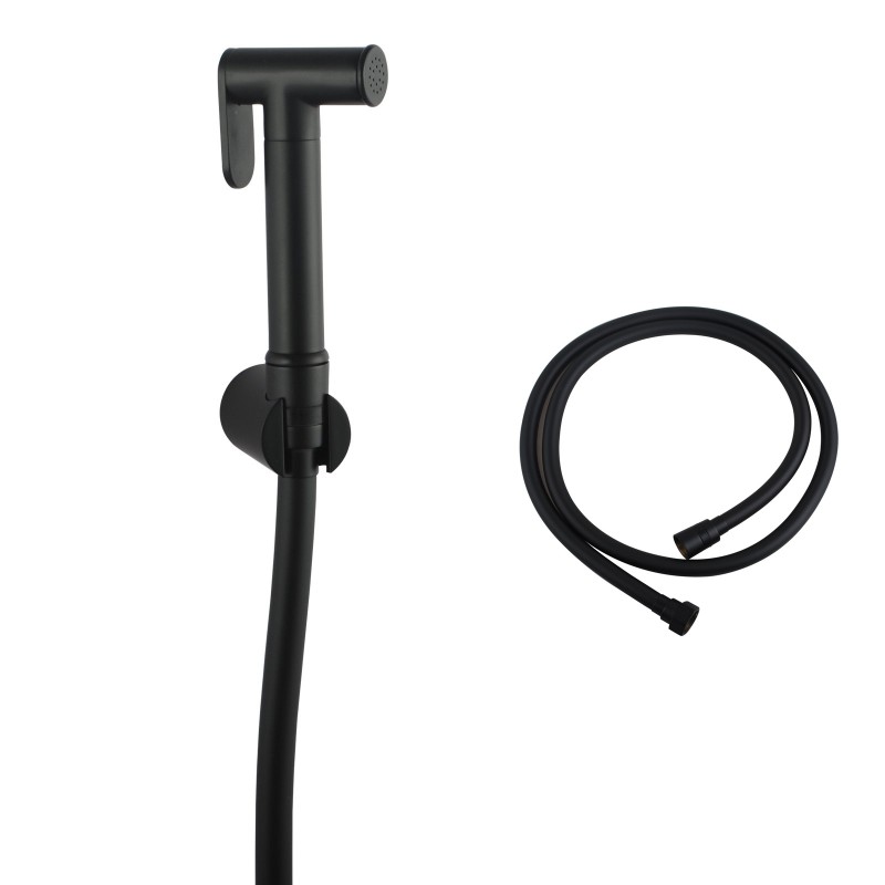 Round Black Toilet Bidet(PVC Hose & ABS Holder)