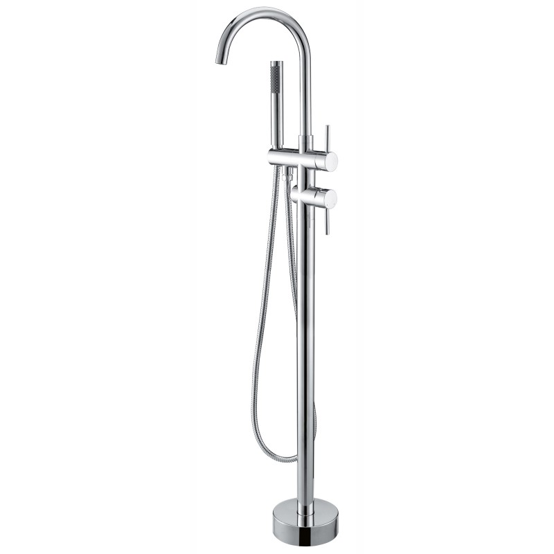 Round Chrome Freestanding Bath Mixer With Handheld Shower