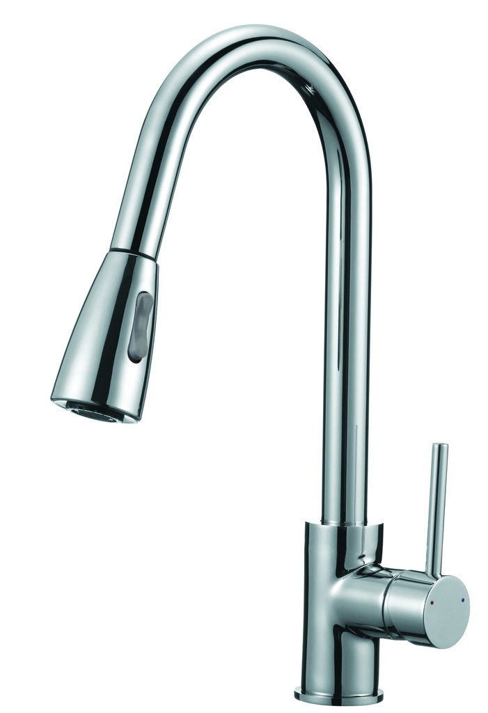 [40405] Round Chrome Pull Out Shower Kitchen Sink Mixer Tap