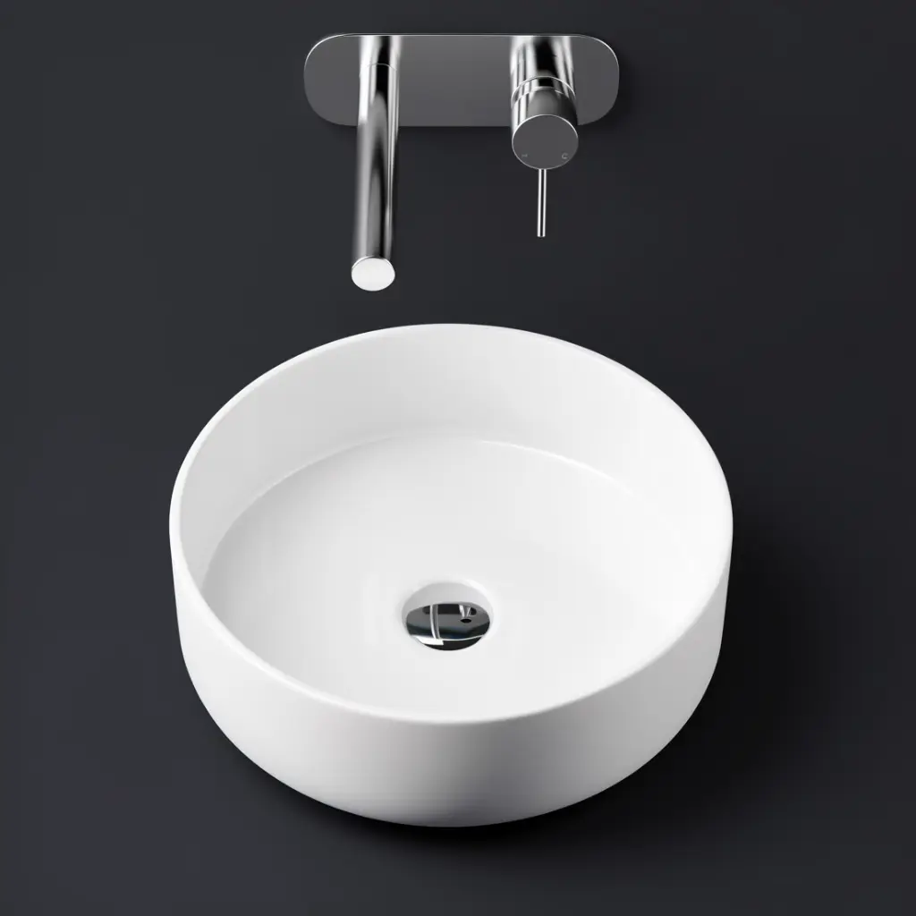 Round Gloss White Ceramic Above Counter Basin Non-overflow
