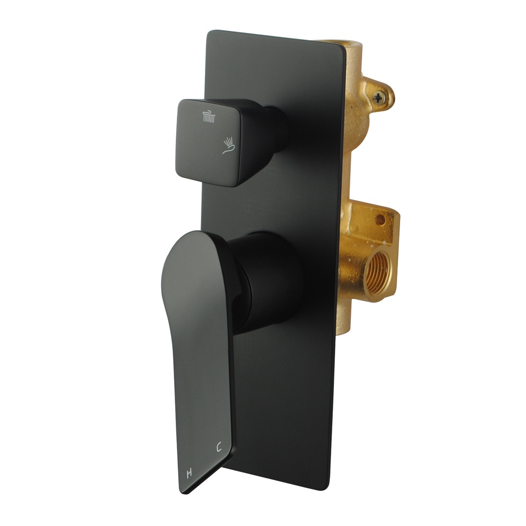 Rushy Square Black Wall Mixer With Diverter