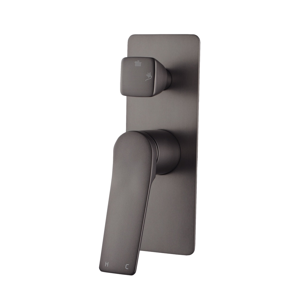 Rushy Square Brushed Gun Metal Grey Wall Mixer With Diverter